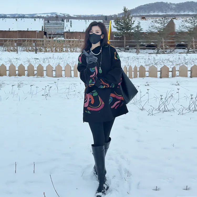 【Linda姐高端线】秋冬时尚气质慵懒休闲上衣印花卫衣AF5SWY0386