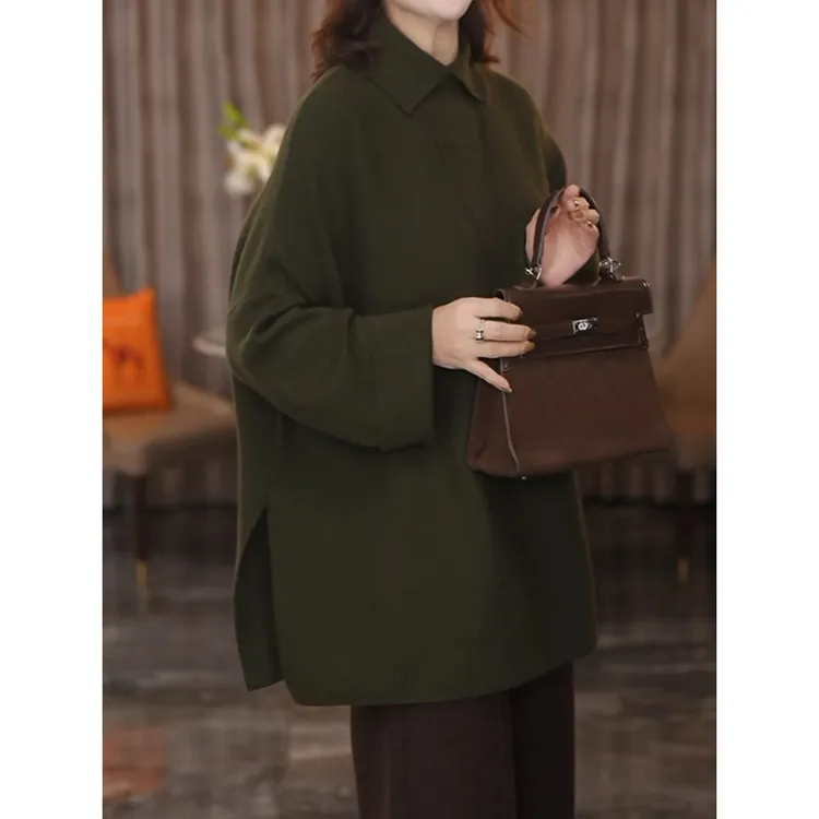 高端洋气纯色polo领针织衫2026春新韩版休闲百搭减龄宽松遮肉毛衣