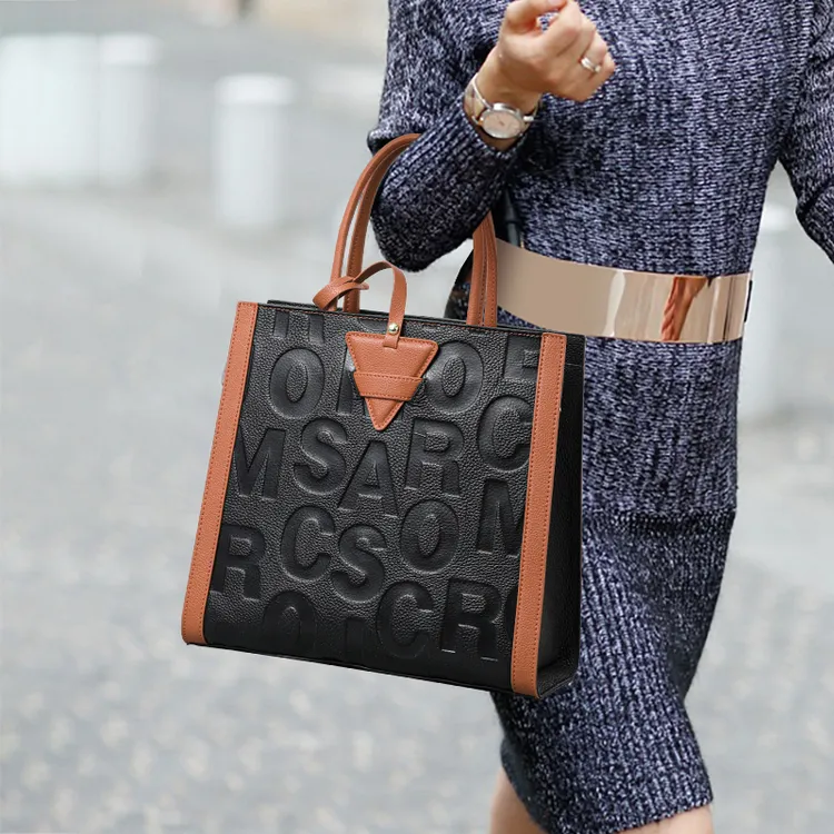 肩包复古斜挎包字母托特包都市简约单根时尚黑色