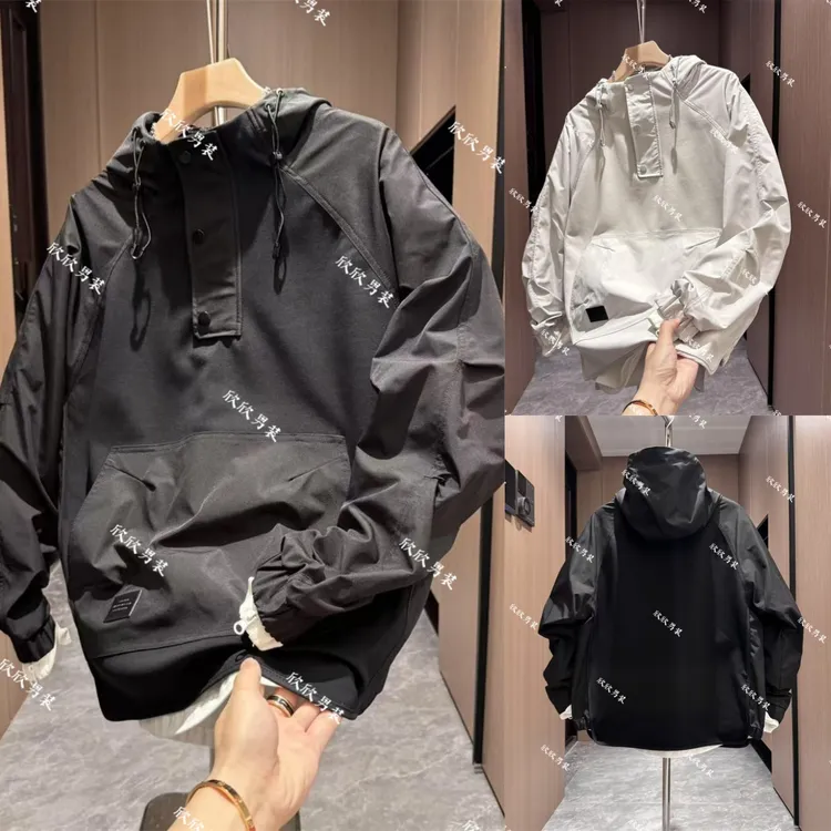 秋季潮流套头大兜拼接百搭时尚男士上衣