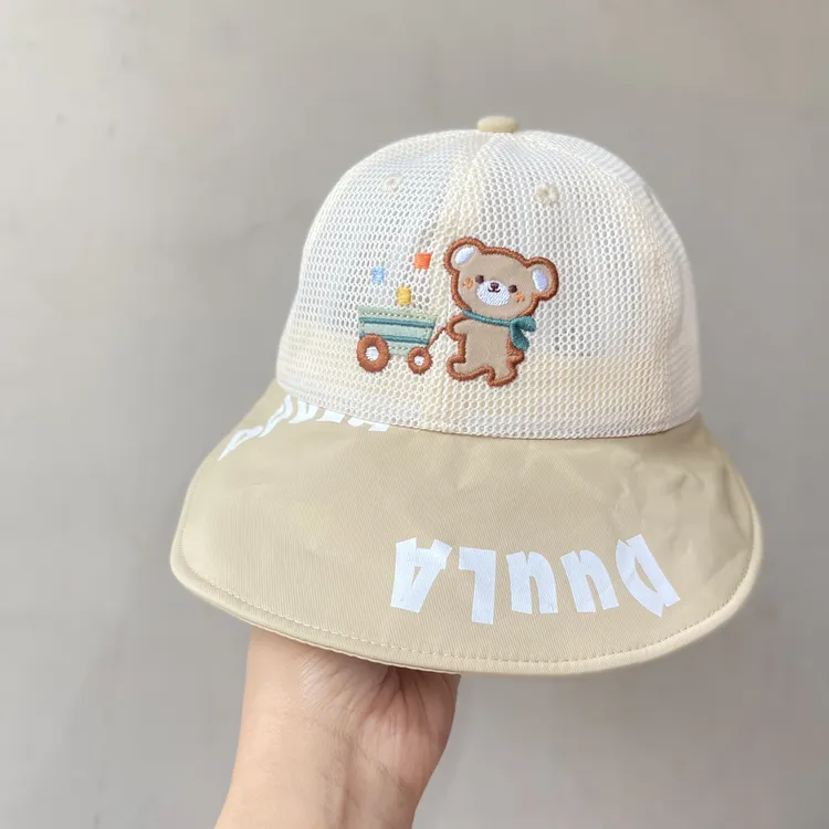 嘟嘟啦宝宝帽子汽车小熊带网盆帽夏季遮阳男宝宝大帽檐渔夫帽网眼