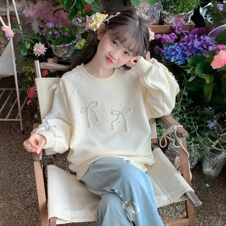 女童卫衣春秋款2025新款洋气童装小女孩秋季休闲圆领上衣儿童秋装