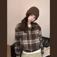 【格子厚外套】虎皮卷加棉厚款韩版宽松百搭上衣女秋冬外套#S25726