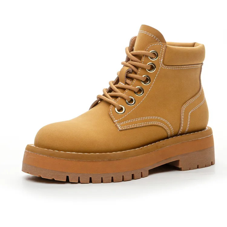 欧洲站靴子2024新款真皮马丁靴女鞋子百搭大黄厚底单靴子短皮靴女