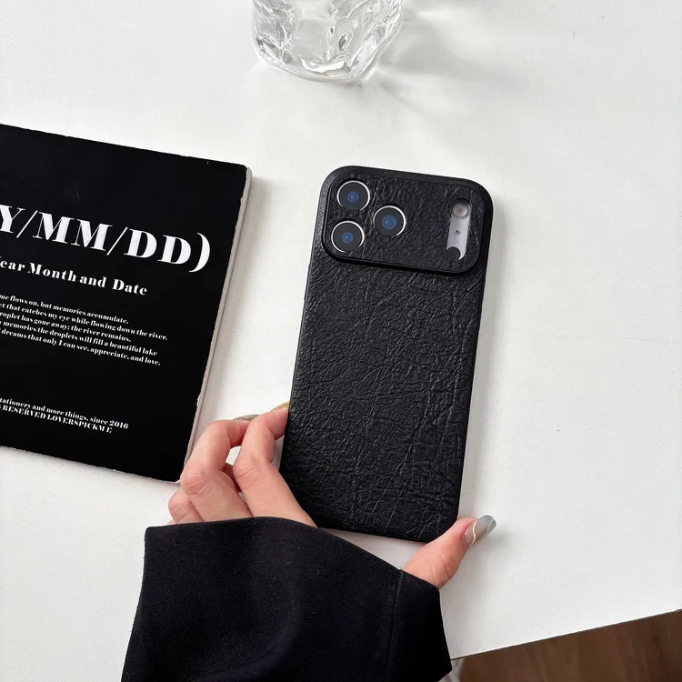 真皮油纸纹手机壳适用于苹果17Pro/Promax纹理超薄设计防摔手机壳