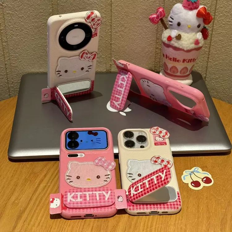 奥菲顿粉红格蝴蝶结KT支架适用苹果16手机壳小米17vivoppo华为p70