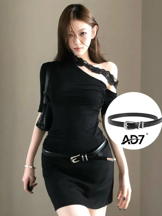 AD7腰带  “复古”系列 真牛皮 皮带银色金属扣头女款装饰精细封边
