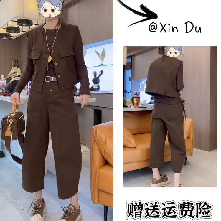 2025秋季新款时尚显瘦气质女士网红洋气三件套百搭款D22872