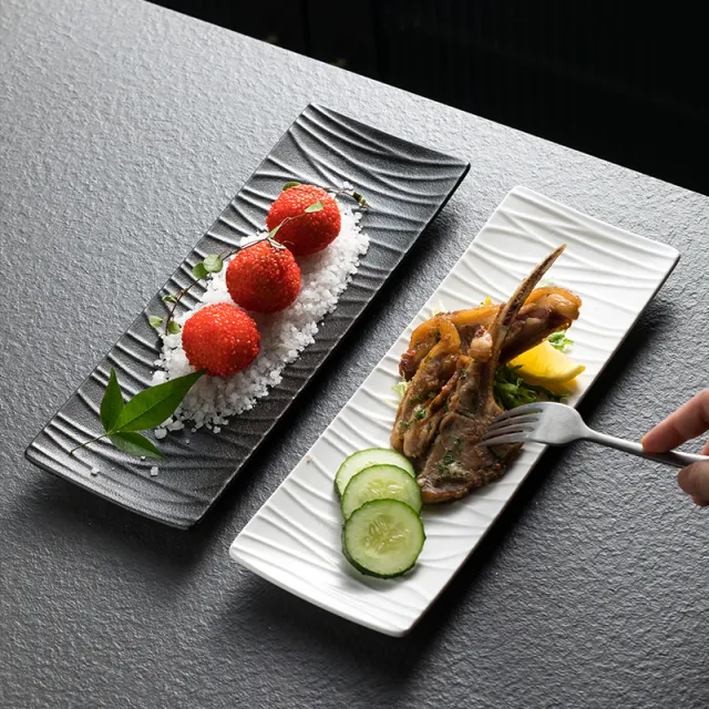北欧西餐盘长条盘高级感长方形陶瓷盘子饺子盘寿司盘点心菜盘家用