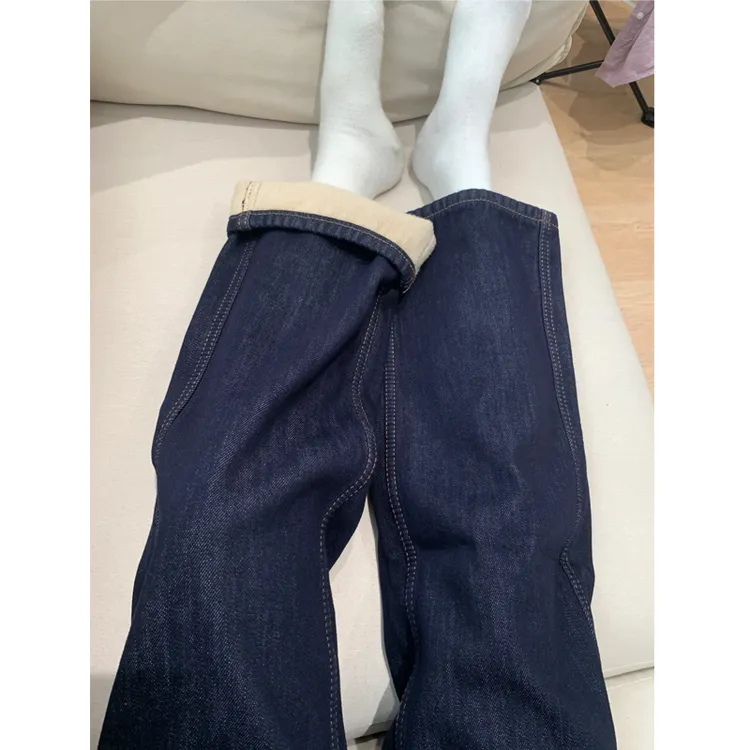 大码加绒高腰阔腿牛仔裤女秋冬款梨形身材宽松遮胯显瘦窄版直筒裤
