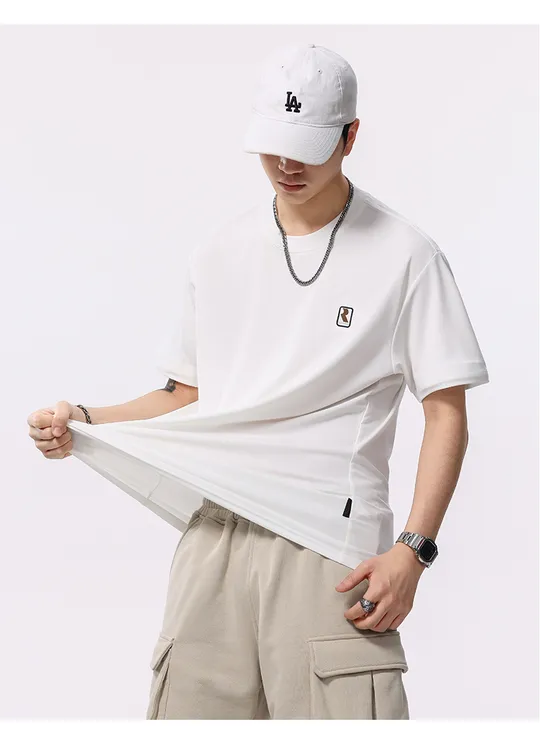 210克优质80支桑蚕丝T恤男士高街男款T恤夏季圆领男士经典短袖