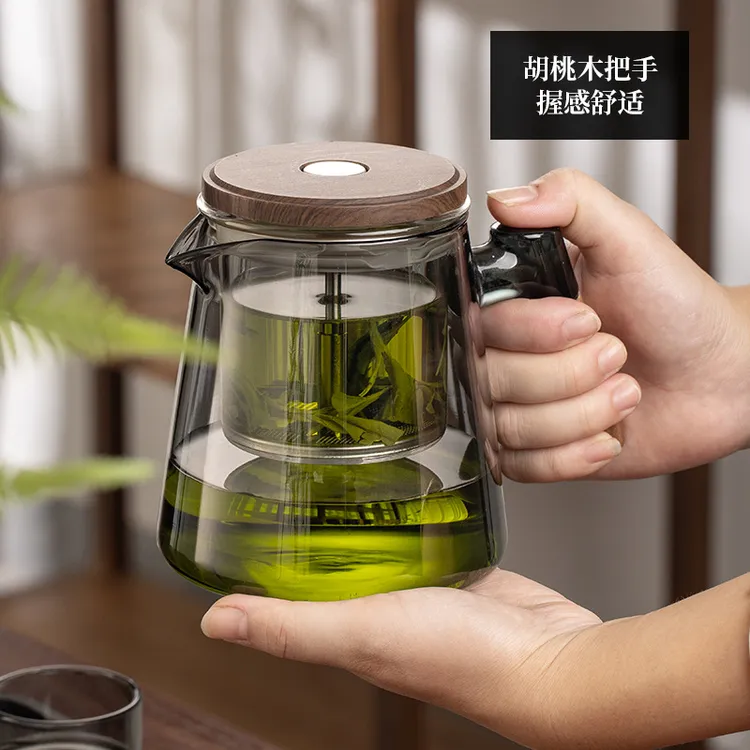 飘逸杯泡茶壶2025新款玻璃内胆茶水分离中间按压式一键家用茶具