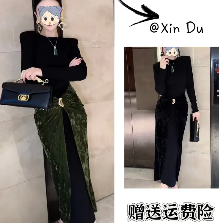 2025秋季新款时尚显瘦气质女士网红洋气连衣裙百搭款D22999