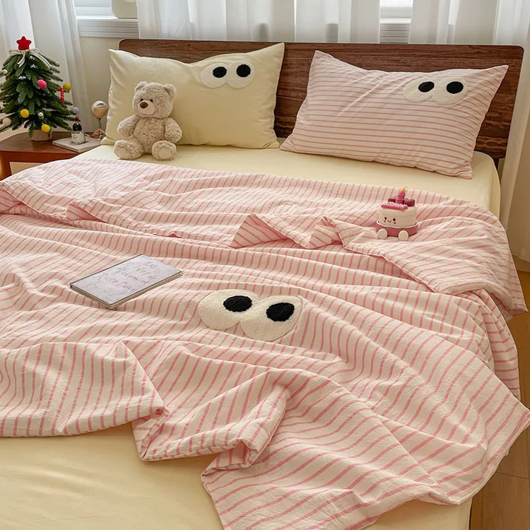 A类ins云柔水洗棉升级毛巾绣大眼睛大豆夏被夏凉被空调被