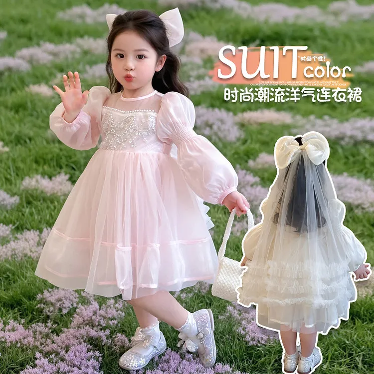 女童韩版连衣裙2025新款春秋装公主裙洋气儿童装长裙仙女蓬蓬纱裙