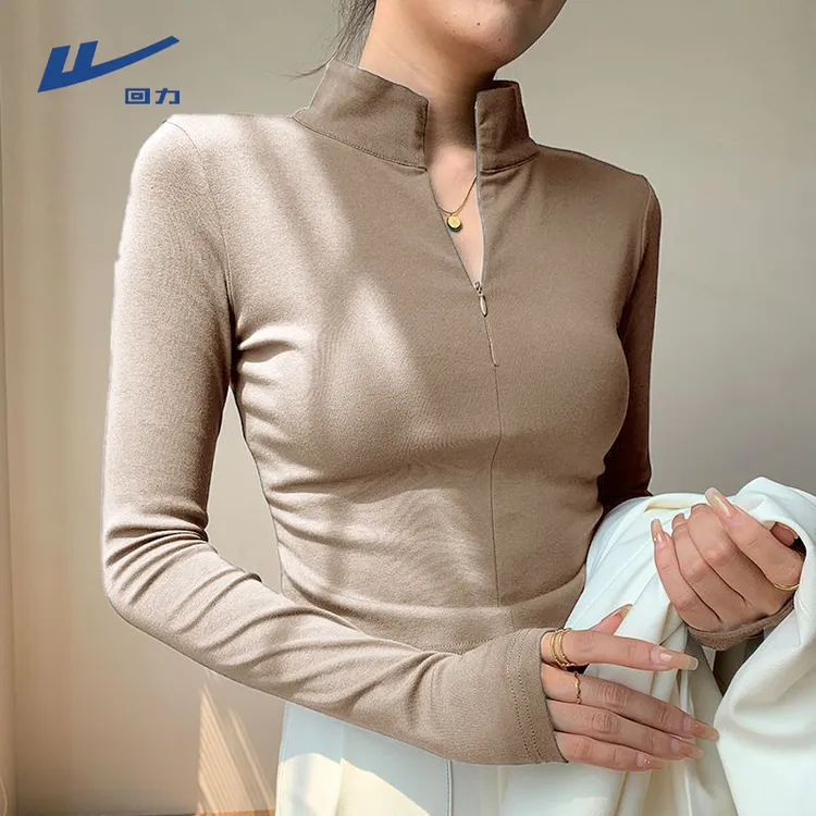 Warrior/回力纯欲风长袖秋冬女士2026新款T恤洋气衣服半拉链上衣