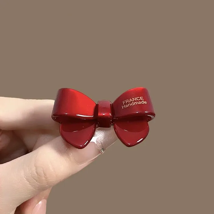 安可拉红氛围感酒红色蝴蝶结刘海碎发夹子鸭嘴夹甜美复古前额发饰
