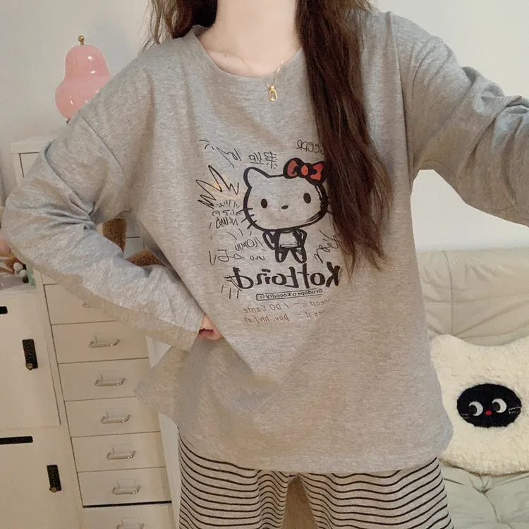 【纯棉】Hellokitty睡衣女2025新款春秋季长袖长裤高级感家居服套装