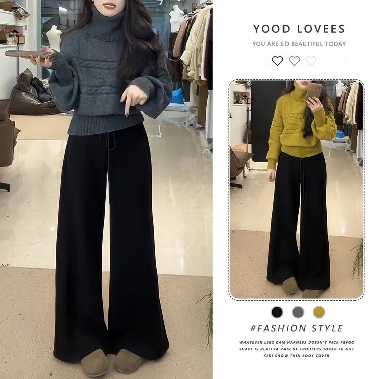 高级感毛衣套装女秋冬慵懒风针织上衣小个子加绒加厚休闲裤两件套