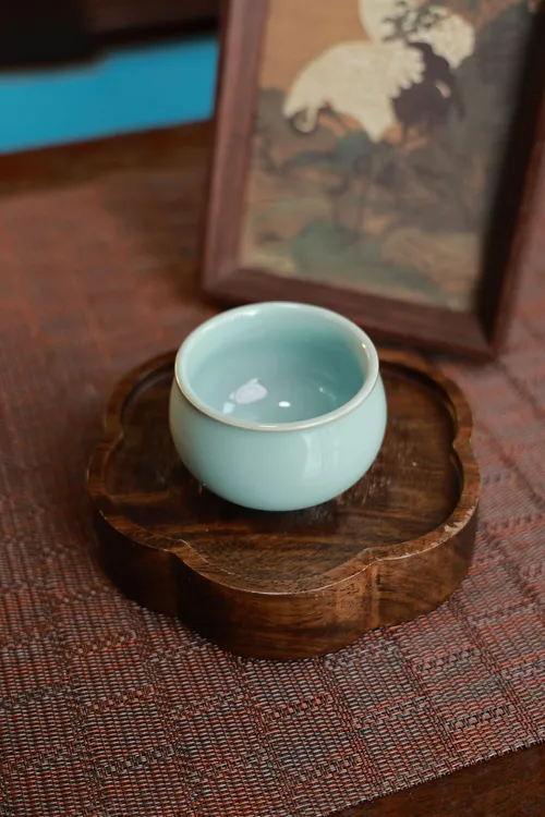 甄泽堂·支钉烧全手工圆融杯原矿天青色汝瓷主人杯汝窑茶杯陶瓷杯