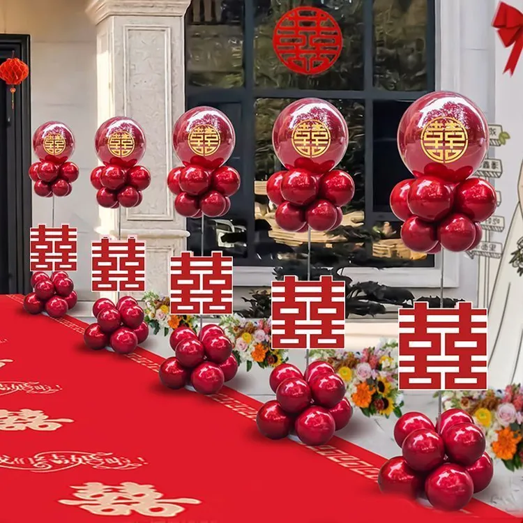 结婚立柱气球路引落地农村酒店网红婚礼外景装饰婚房地飘套装婚庆