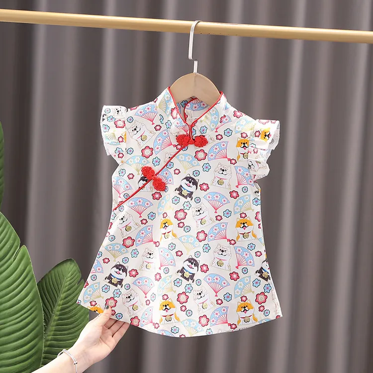 棉麻春夏季中国风女童复古连衣裙汉服儿童花裙子改良旗袍宝宝2025