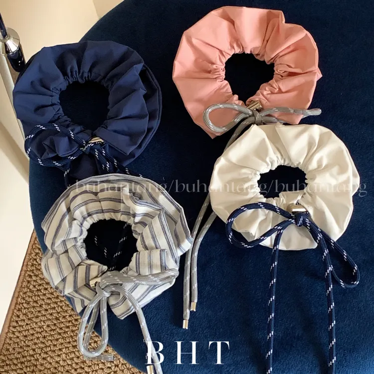 不韩糖 春夏蝴蝶结抽拉绳大肠圈！格纹学院风手工布艺发圈！