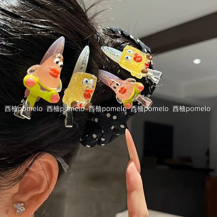 嘟嘴海绵宝宝女孩发夹可爱少女侧边刘海ins夹子派大星发卡发饰头