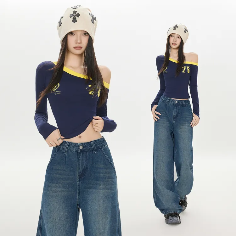 哥弟阿玛施正秋季宽松阔腿牛仔裤女垂感直筒裤潮小众日常新款百搭