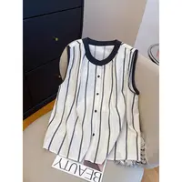 高级感条纹薄款无袖衬衫女2025年夏季新款宽松撞色小个子背心上衣