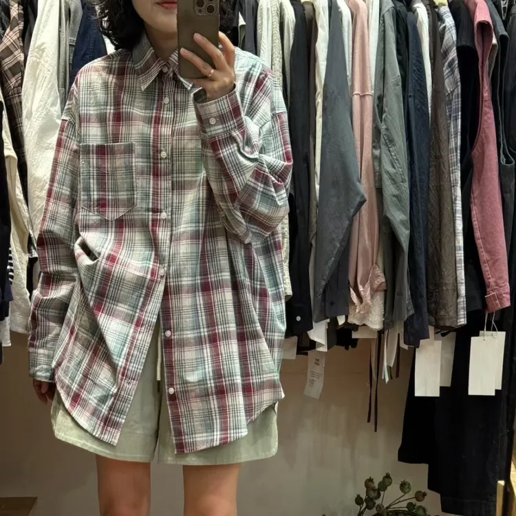 /大大/简一家/7597#格子撞色长袖衬衣/