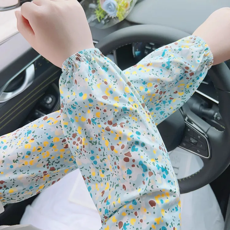 新款松紧直筒冰袖防晒袖套女夏季薄款碎花宽松套袖工作干活长袖子