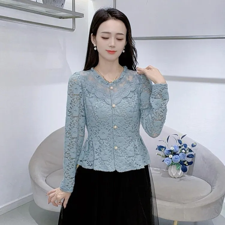时尚长袖蕾丝打底衫女2025秋季新款修身显瘦气质百搭漂亮小衫上衣