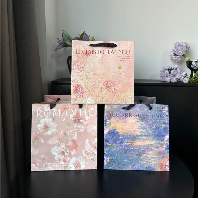 10个油画风系列手提袋包装袋  花店鲜花包装材料