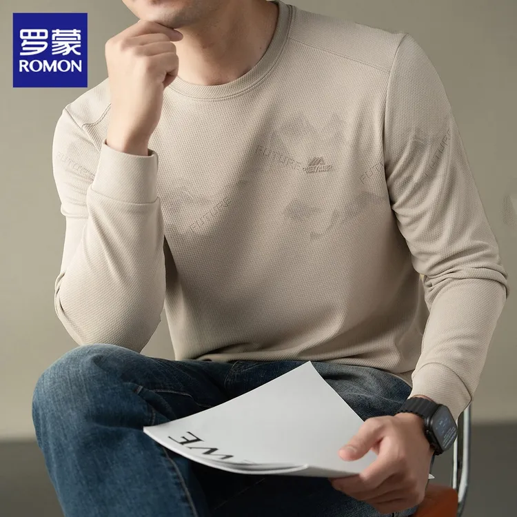 罗蒙男士圆领卫衣2025年秋季新款印花痞帅慵懒风休闲上衣服男装