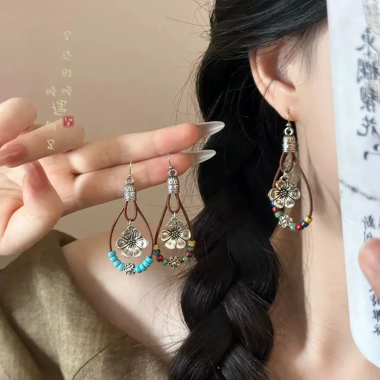 铜合金耳饰 欧美耳环女古风气质波西米亚蓝色民族风
