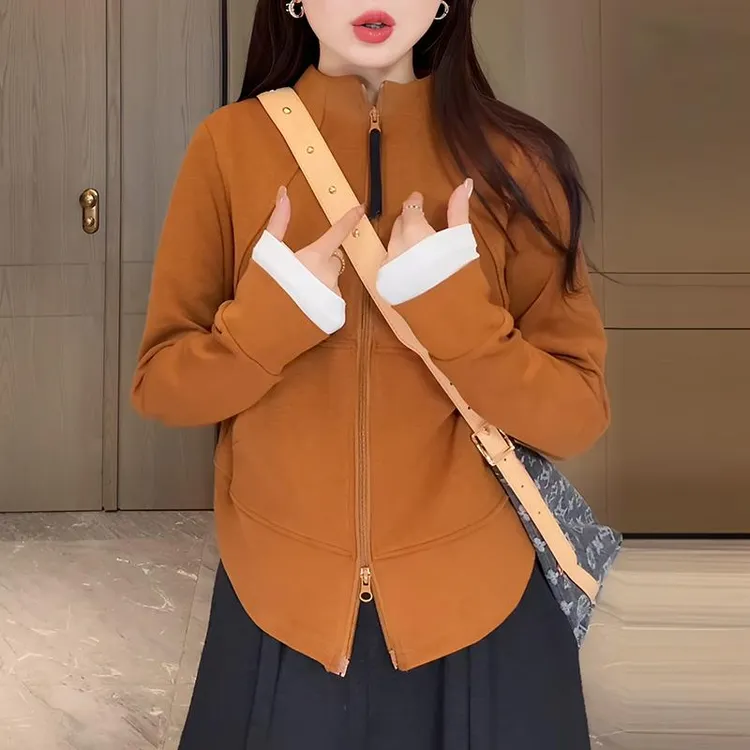 【双面绒】秋季女士短外套时尚气质休闲韩版拉链卫衣长袖上衣