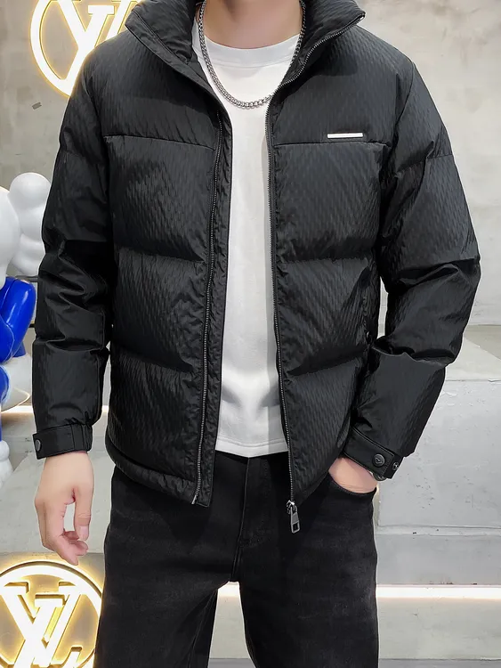 新国标90白鸭绒立领羽绒服男士黑色百搭保暖2025新款提花面包服