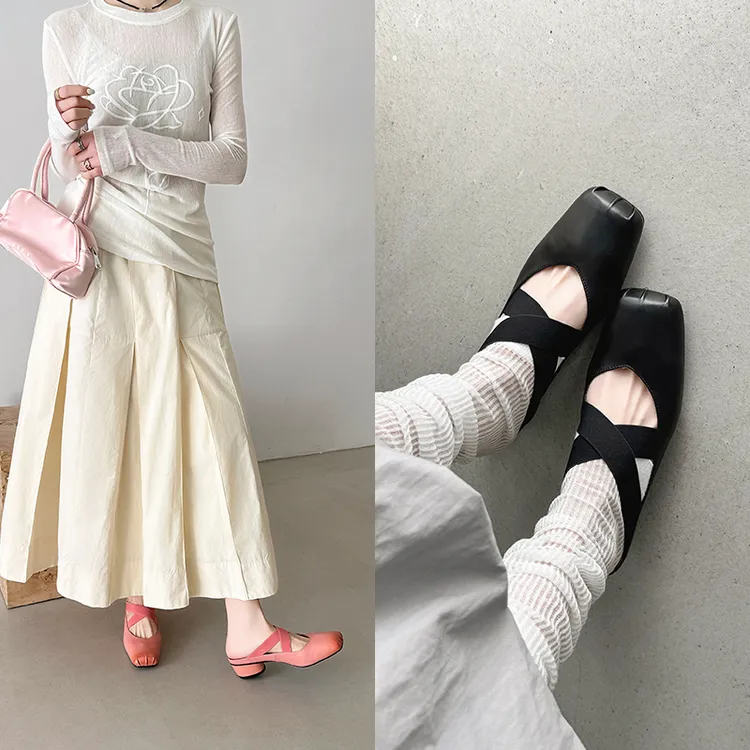 辰光拾锦手工女鞋丨4cm交叉绑带复古玛丽珍柔软方头芭蕾舞鞋春夏