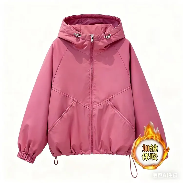 加绒加厚秋冬新款连帽棉服短款外套休闲宽松长袖冲锋衣棉服夹克