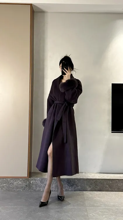 【暮城邂逅】千金温柔贵气感秋冬双面羊毛大衣可拆卸狐狸毛袖长款