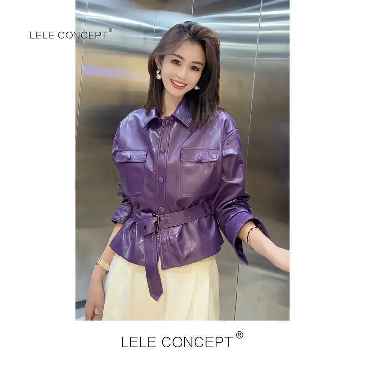 LELE CONCEPT｜「丽」翻领收腰短款皮衣P0048