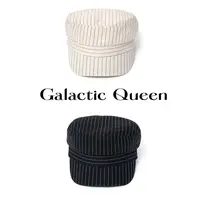 Galactic Queen高品质时尚棉麻条纹平顶八角帽报童帽