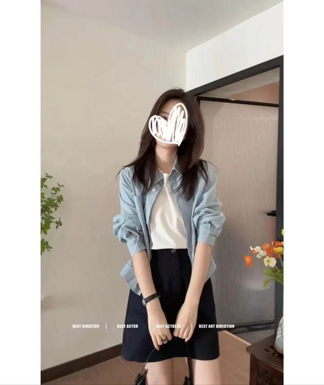 春夏小众韩版设计感休闲长袖衬衫外搭百搭半身裙套装温柔知性衣服