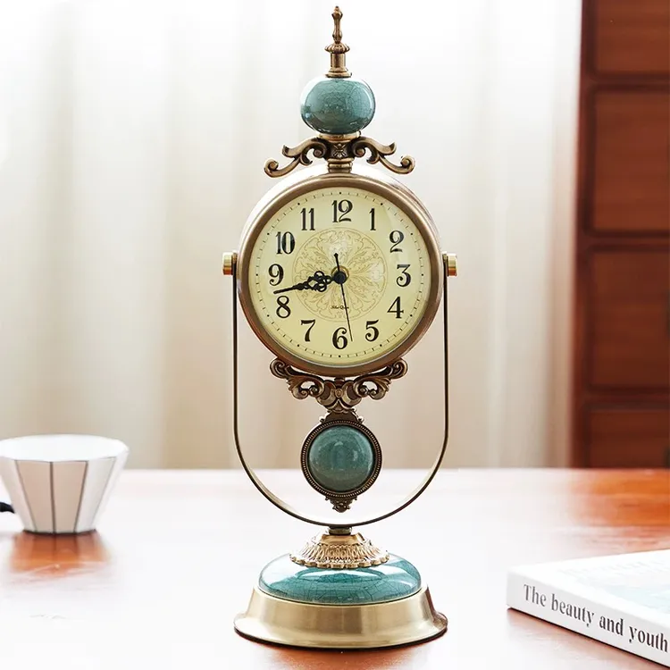 时钟奢华创意客厅家用静音摆钟中古风装饰台钟2026大气钟表商品图
