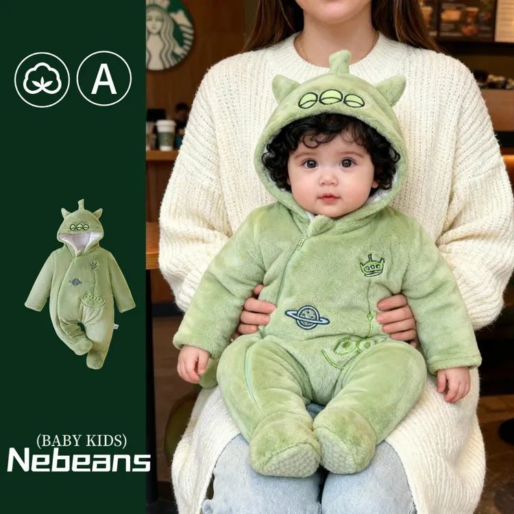 加厚【包手+连脚】0-2岁男女宝厚款冬天保暖哈衣爬爬服卡通外出服