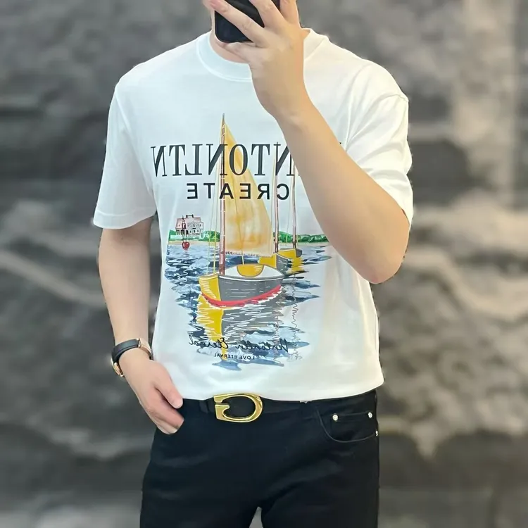 新款高端男士男装潮流百搭时尚个性字母印花休闲短袖T恤V1218