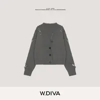 W.Diva【灰韵】重工珠片立体钩花V领衫羊绒针织开衫慵懒风54Z112636
