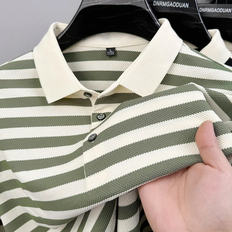 男士短袖polo衫夏季新款高级感条纹翻领T恤高端休闲百搭半袖上衣