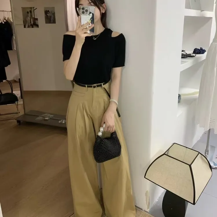 新款时尚减龄显瘦气质休闲阔腿裤装
